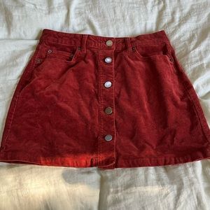 deep red corduroy buttoned skirt